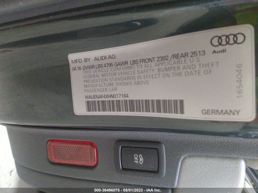 2017 AUDI A4 PREMIUM PLUS - WAUENAF4XHN017164