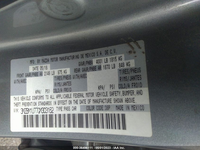 2016 MAZDA MAZDA3 I SPORT - 3MZBM1U77GM303162