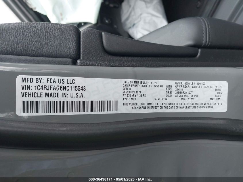 2022 JEEP GRAND CHEROKEE WK LAREDO X - 1C4RJFAG6NC115548