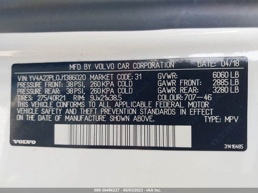 2018 VOLVO XC90 INSCRIPTION - YV4A22PL0J1386020