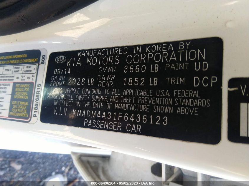 2015 KIA RIO LX - KNADM4A31F6436123