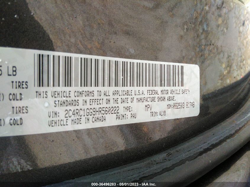 2017 CHRYSLER PACIFICA LIMITED - 2C4RC1GG9HR560222