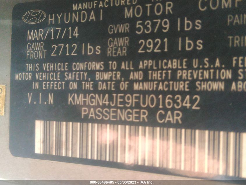 2015 HYUNDAI GENESIS 3.8L - KMHGN4JE9FU016342