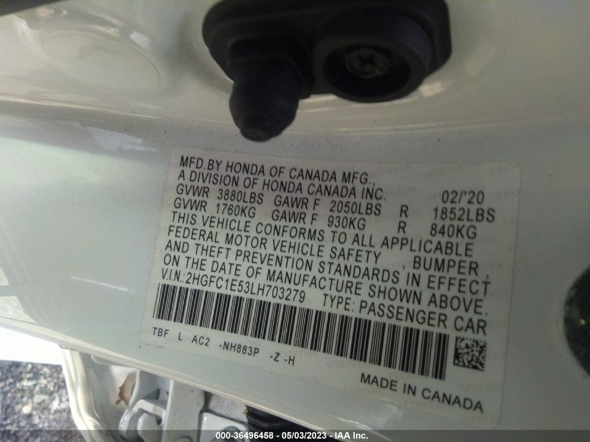 2020 HONDA CIVIC SI SEDAN 2HGFC1E53LH703279