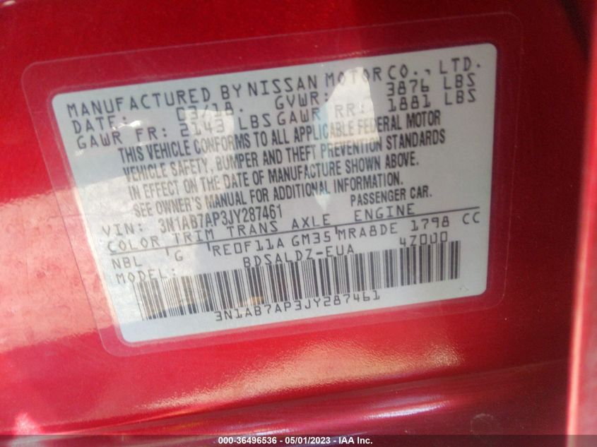 2018 NISSAN SENTRA SV - 3N1AB7AP3JY287461