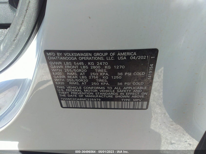 VIN 1V2WC2CA8MC225979 2021 VOLKSWAGEN ATLAS CROSS SPORT 2.0T SE W/TECHNOLOGY