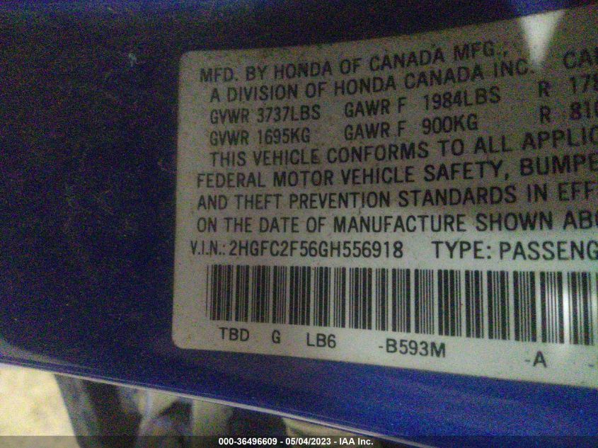 2016 HONDA CIVIC SEDAN LX - 2HGFC2F56GH556918