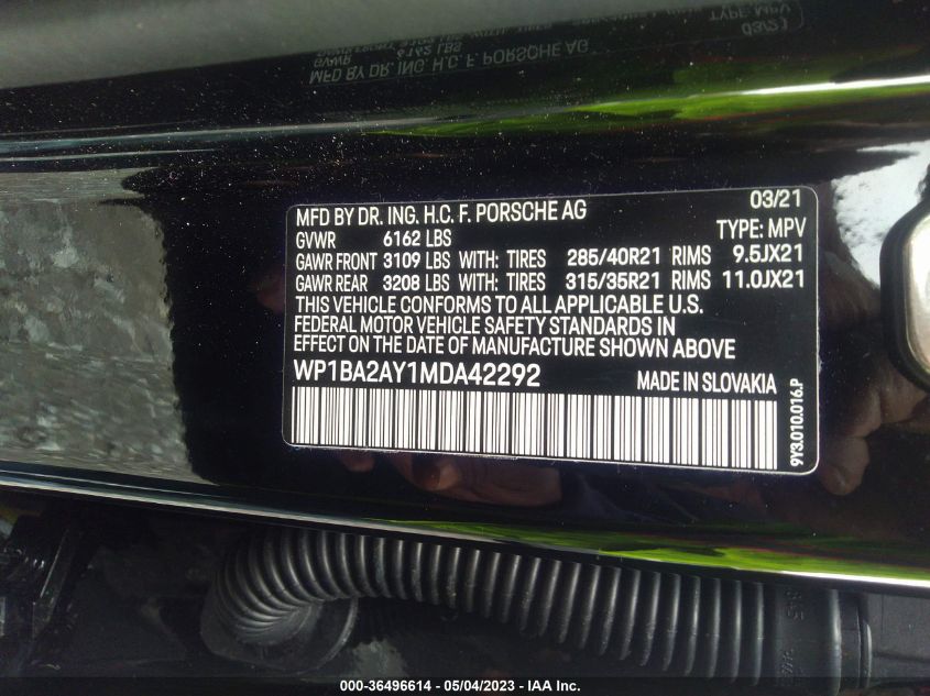 2021 PORSCHE CAYENNE - WP1BA2AY1MDA42292