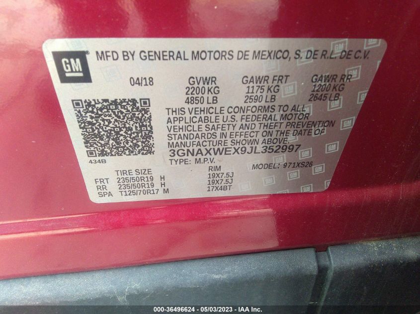 2018 CHEVROLET EQUINOX PREMIER - 3GNAXWEX9JL352997