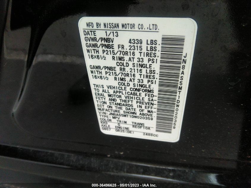2013 NISSAN ROGUE S - JN8AS5MT1DW020359