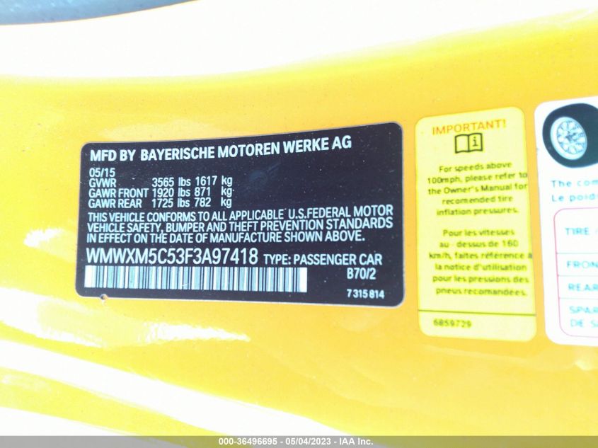 2015 MINI HARDTOP COOPER - WMWXM5C53F3A97418