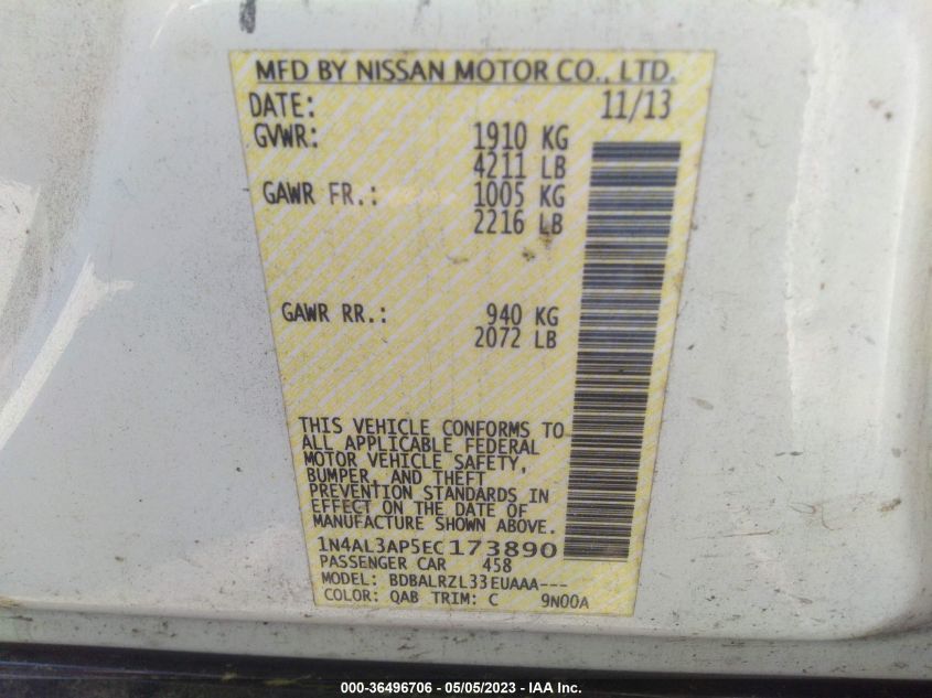 2014 NISSAN ALTIMA 2.5 S - 1N4AL3AP5EC173890