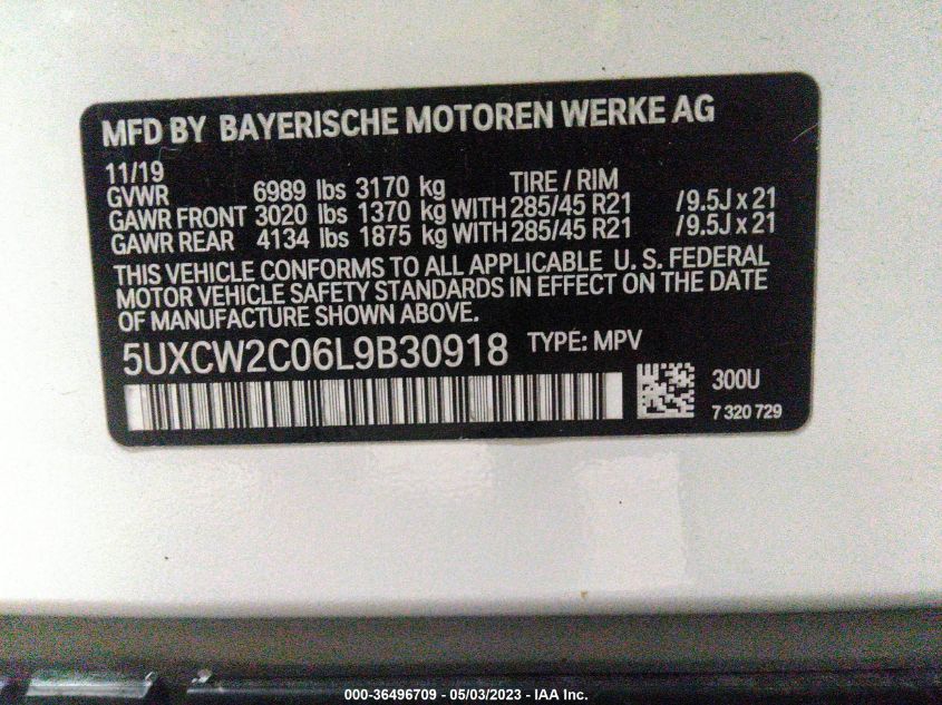 2020 BMW X7 XDRIVE40I 5UXCW2C06L9B30918