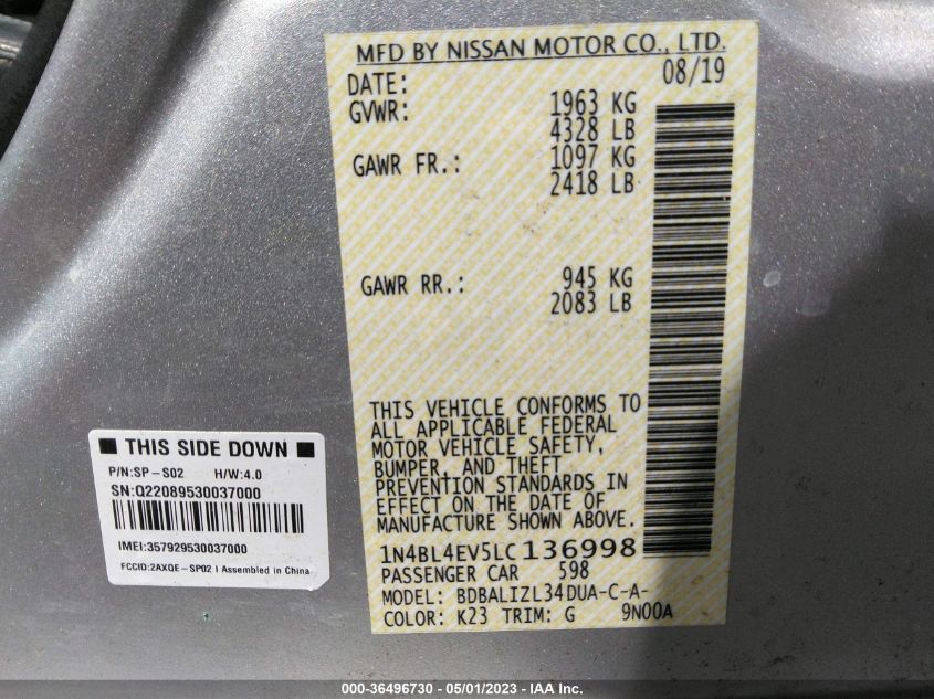 2020 NISSAN ALTIMA 2.5 SL - 1N4BL4EV5LC136998