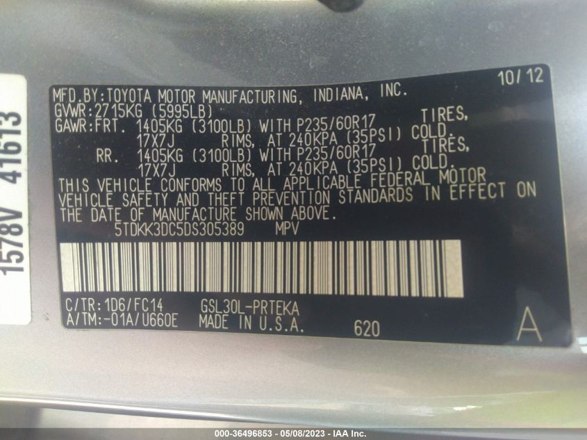2013 TOYOTA SIENNA LE - 5TDKK3DC5DS305389