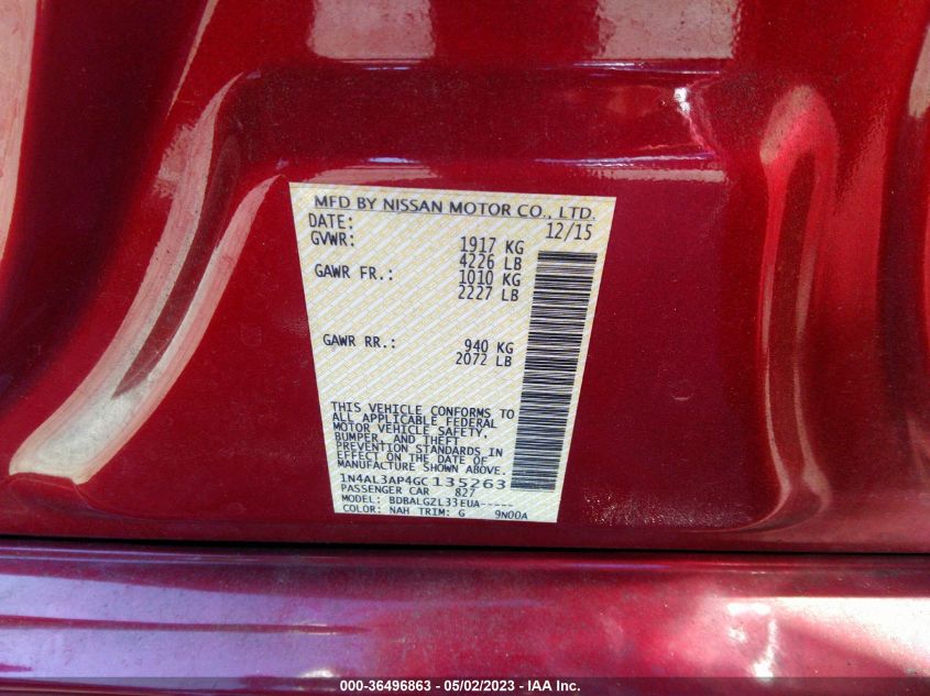 2016 NISSAN ALTIMA 2.5 - 1N4AL3AP4GC135263