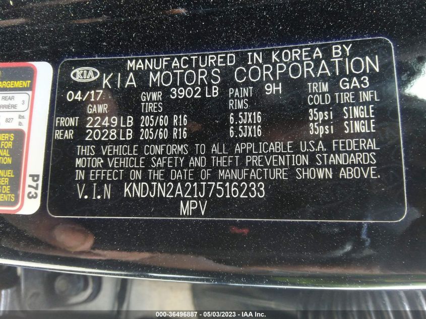 2018 KIA SOUL BASE - KNDJN2A21J7516233