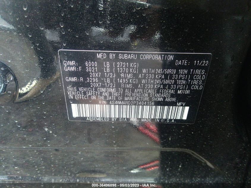2023 SUBARU ASCENT LIMITED - 4S4WMARD2P3404156