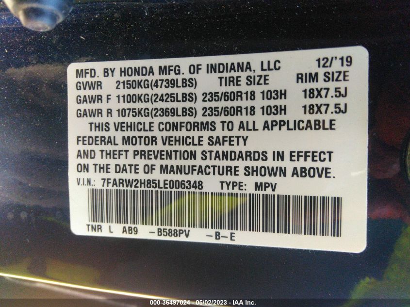 2020 HONDA CR-V EX-L - 7FARW2H85LE006348