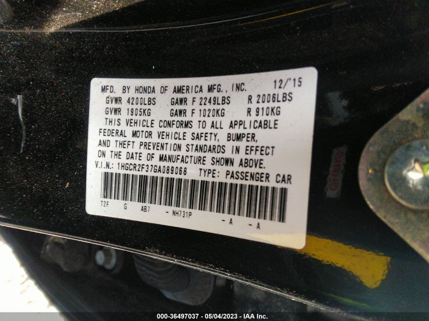 2016 HONDA ACCORD SEDAN LX - 1HGCR2F37GA089068