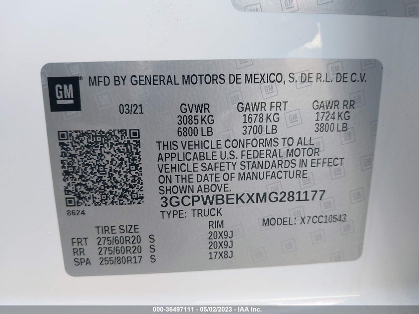 VIN 3GCPWBEKXMG281177 2021 CHEVROLET SILVERADO 1500 CUSTOM