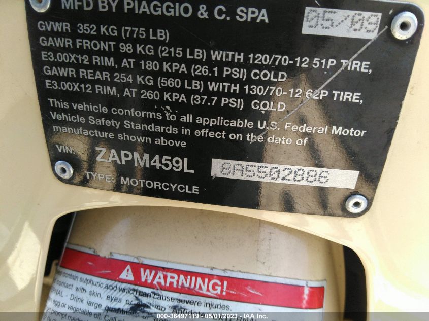 2010 VESPA GTS 300 SUPER ZAPM459L8A5502886