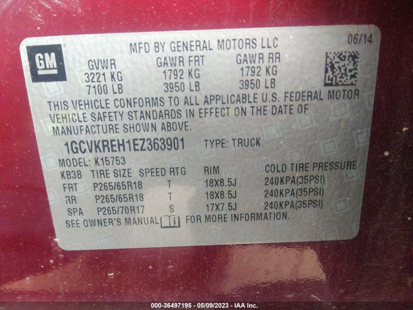 2014 CHEVROLET SILVERADO 1500 LT - 1GCVKREH1EZ363901
