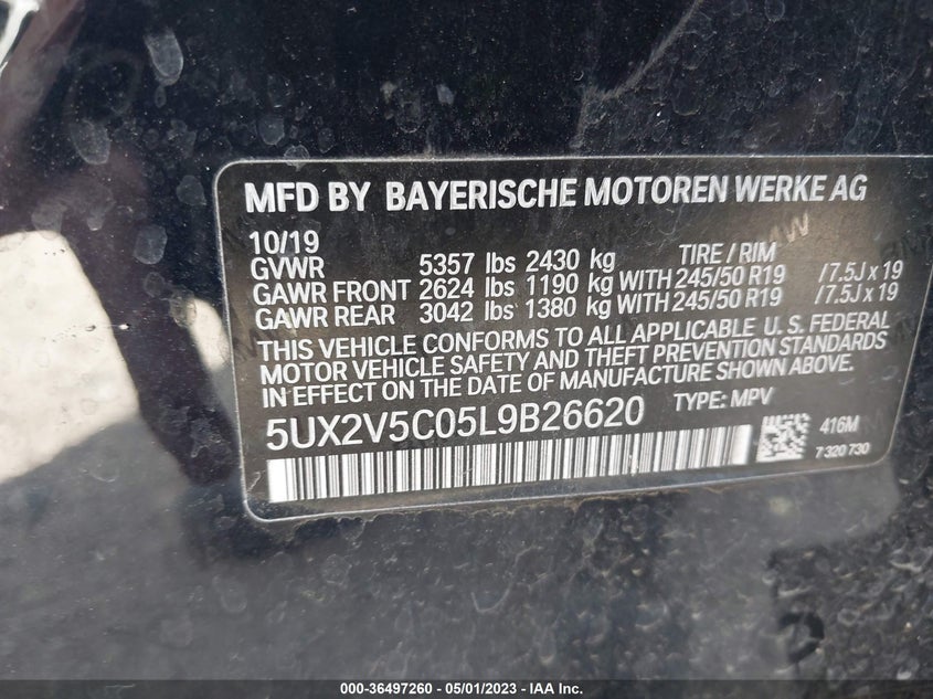 VIN 5UX2V5C05L9B26620 2020 BMW X4 M40I
