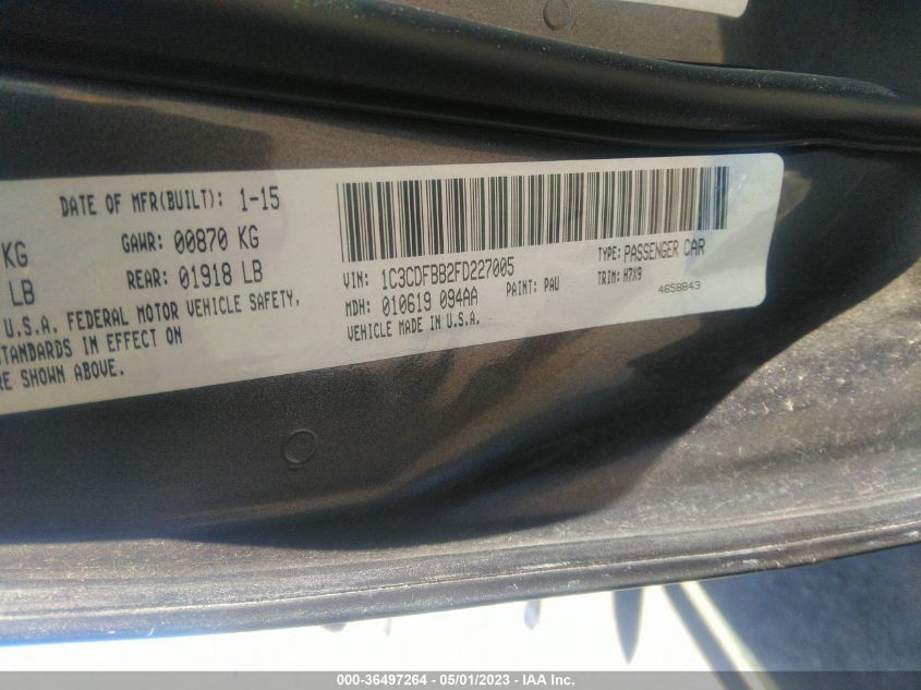 2015 DODGE DART SXT - 1C3CDFBB2FD227005