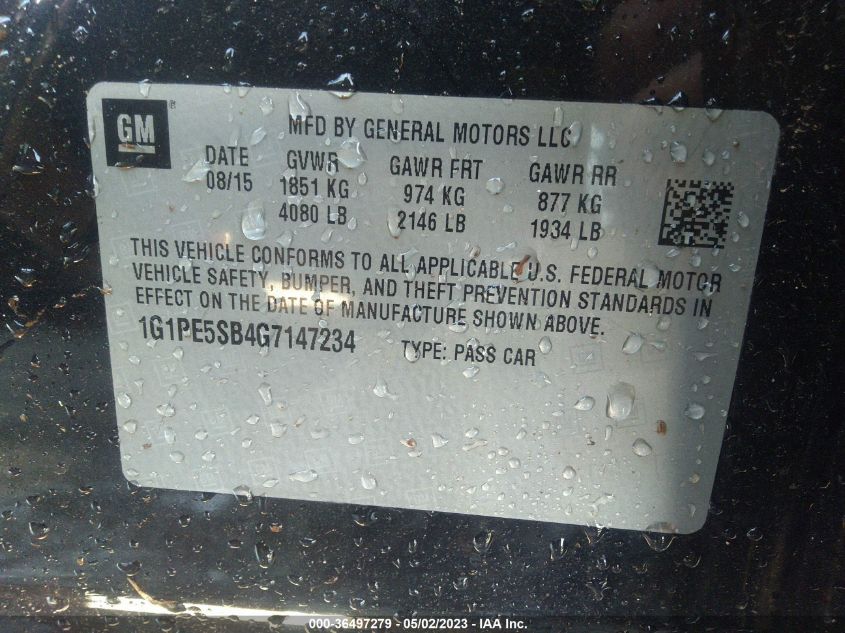 2016 CHEVROLET CRUZE LIMITED LT - 1G1PE5SB4G7147234