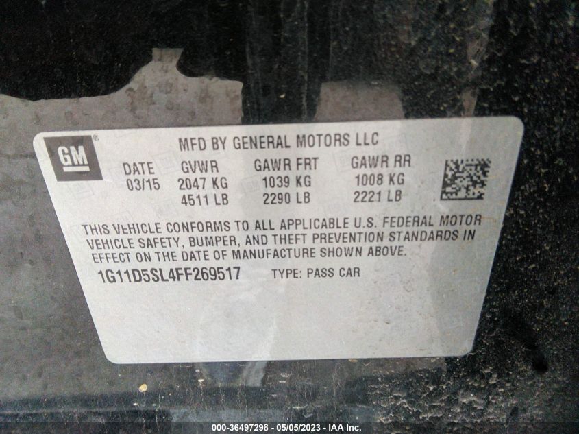 2015 CHEVROLET MALIBU LT - 1G11D5SL4FF269517