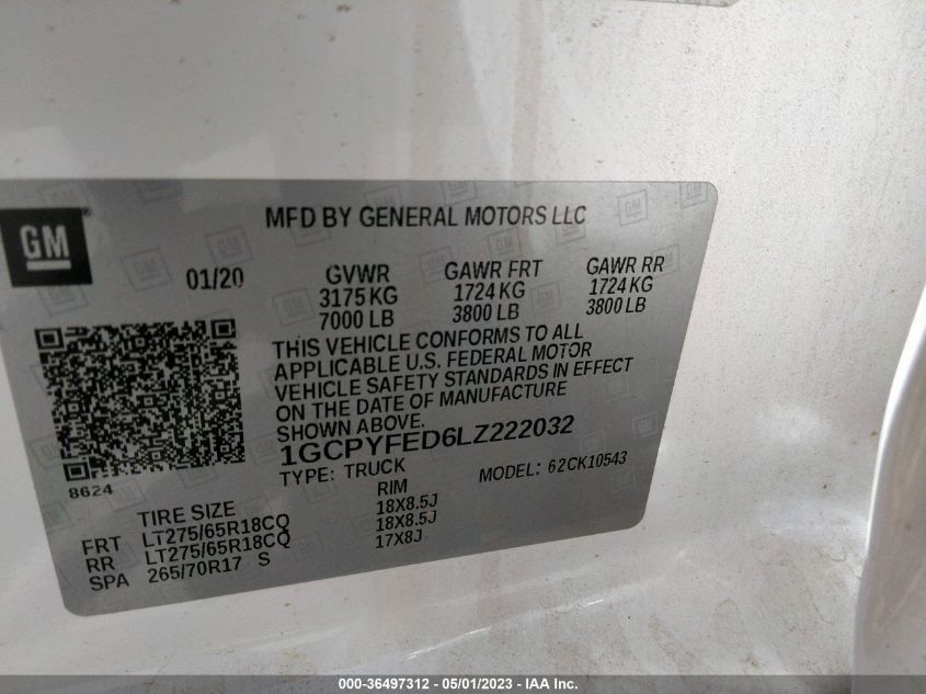 2020 CHEVROLET SILVERADO 1500 LT TRAIL BOSS - 1GCPYFED6LZ222032