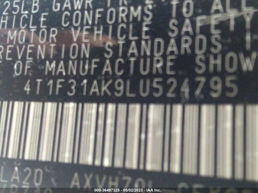 2020 TOYOTA CAMRY HYBRID XLE - 4T1F31AK9LU524795