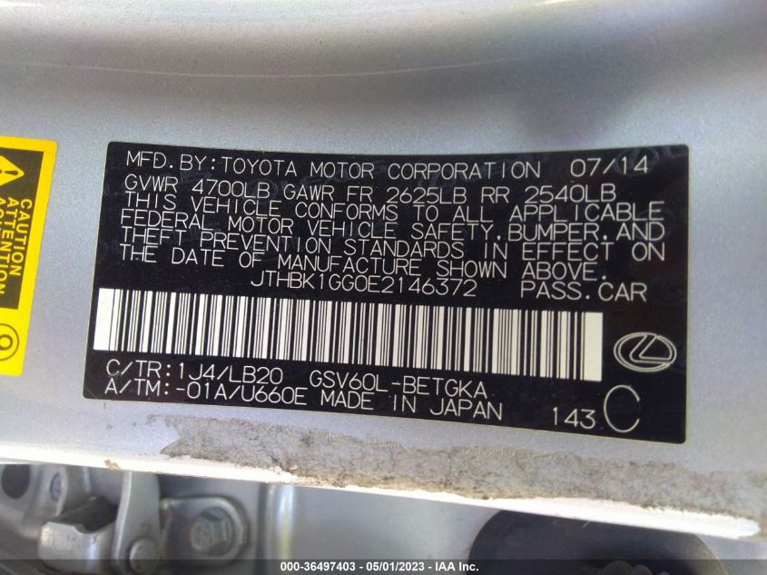 2014 LEXUS ES 350 - JTHBK1GG0E2146372