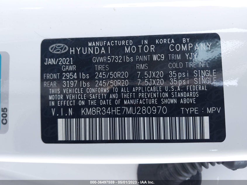 VIN KM8R34HE7MU280970 2021 HYUNDAI PALISADE SEL