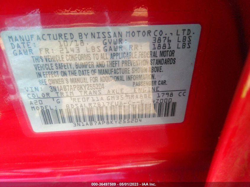 2019 NISSAN SENTRA SR - 3N1AB7AP8KY255204