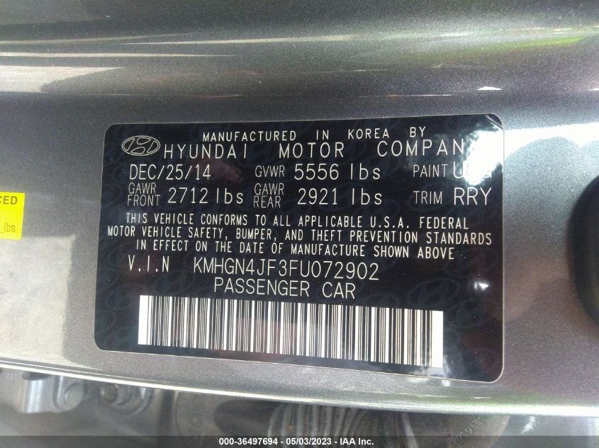 2015 HYUNDAI GENESIS 5.0L - KMHGN4JF3FU072902