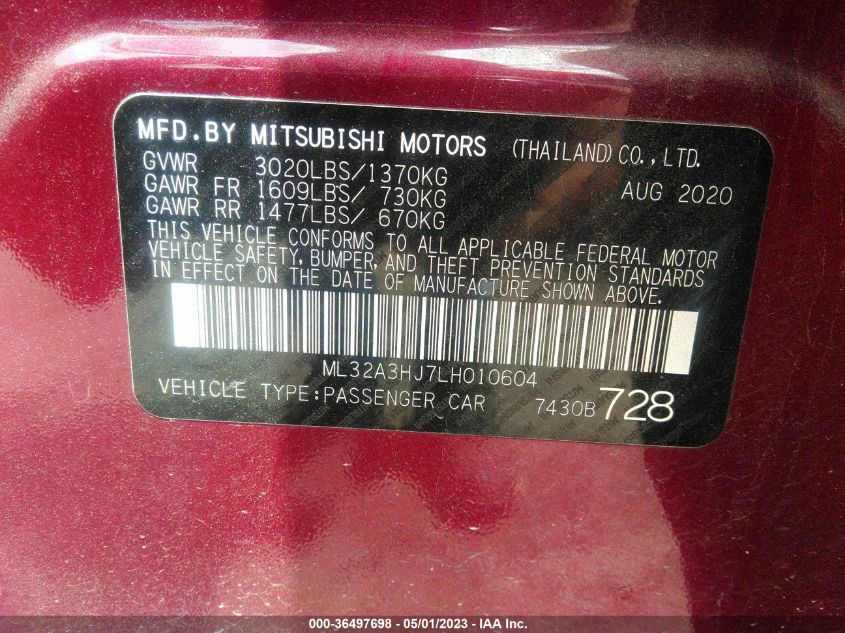 2020 MITSUBISHI MIRAGE ES/SE - ML32A3HJ7LH010604