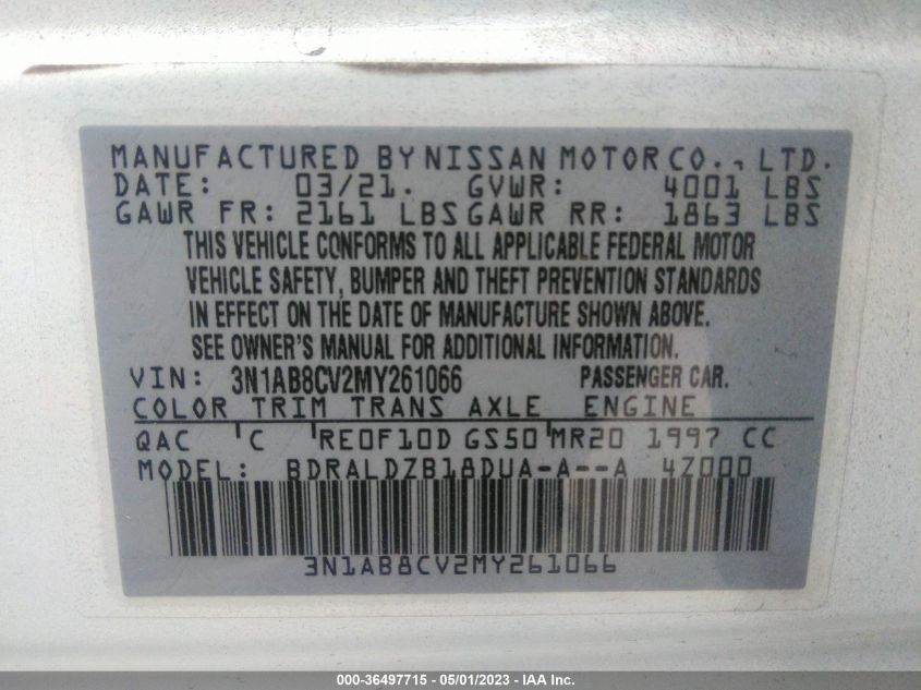 2021 NISSAN SENTRA SV - 3N1AB8CV2MY261066