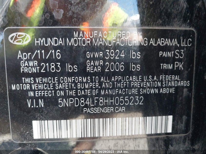 VIN 5NPD84LF8HH055232 2017 HYUNDAI ELANTRA SE