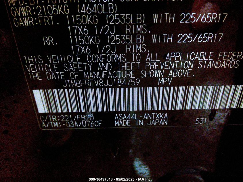 2018 TOYOTA RAV4 LE - JTMBFREV8JJ184759