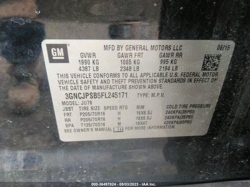 2015 CHEVROLET TRAX LS - 3GNCJPSB5FL245171