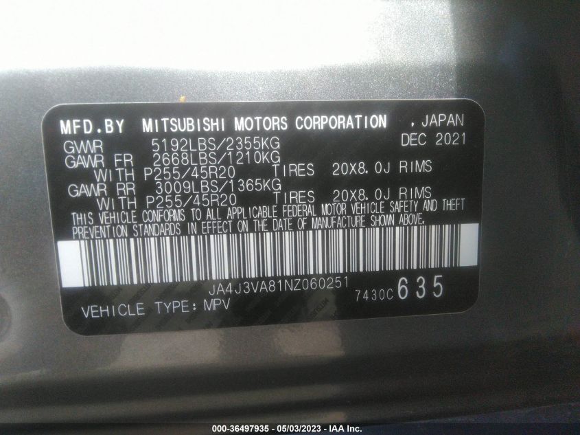 2022 MITSUBISHI OUTLANDER SEL - JA4J3VA81NZ060251