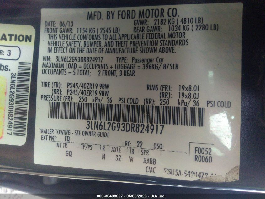 2013 LINCOLN MKZ - 3LN6L2G93DR824917