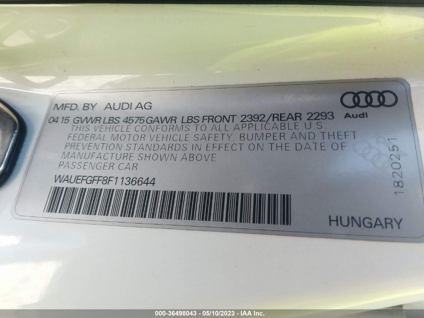 2015 AUDI A3 2.0T PREMIUM PLUS WAUEFGFF8F1136644
