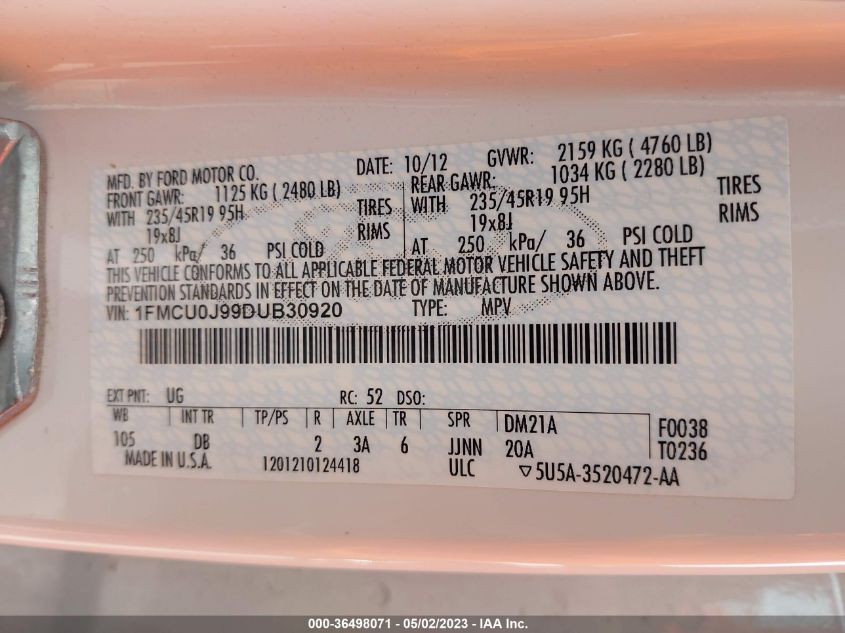 2013 FORD ESCAPE TITANIUM - 1FMCU0J99DUB30920