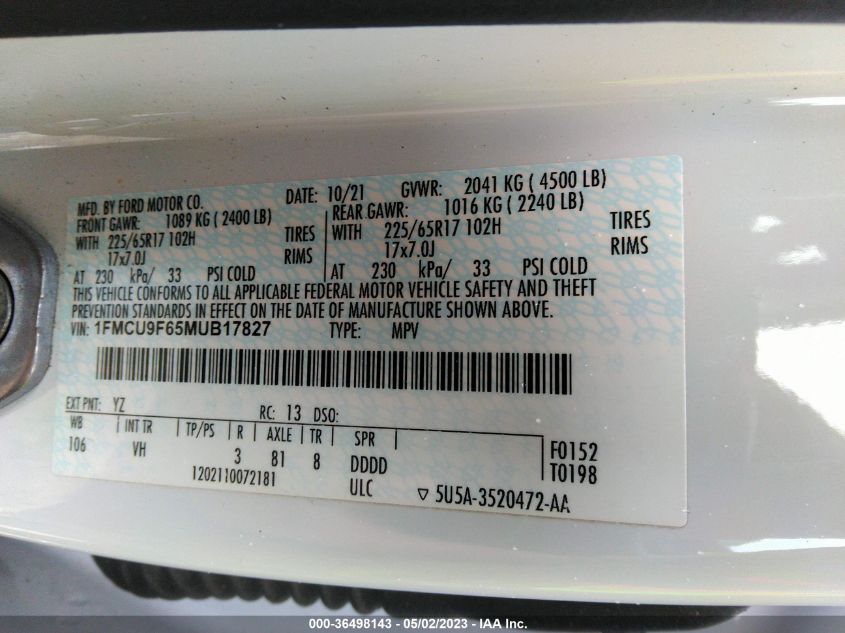 2021 FORD ESCAPE S - 1FMCU9F65MUB17827