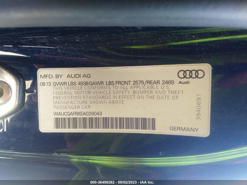 2014 AUDI S5 PREMIUM PLUS WAUCGAFRXEA026043