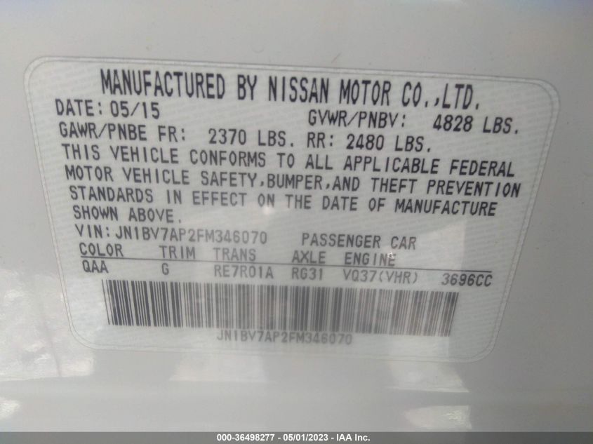 2015 INFINITI Q50 PREMIUM - JN1BV7AP2FM346070
