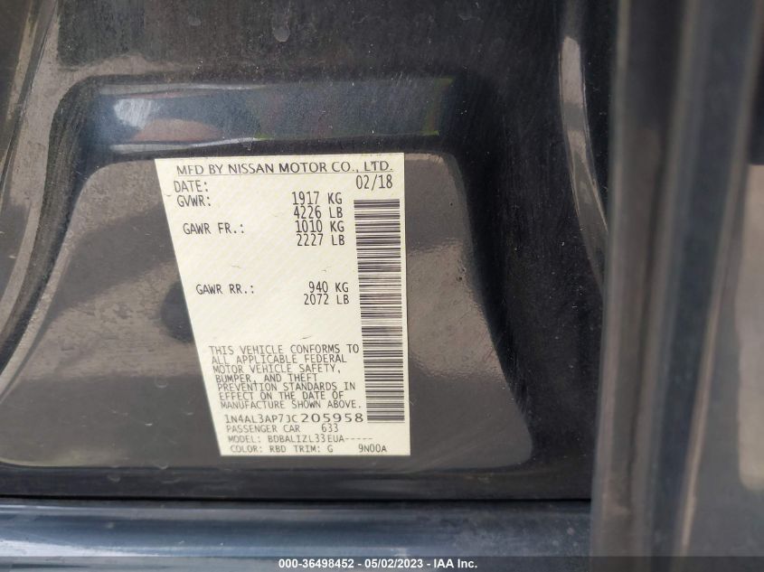 2018 NISSAN ALTIMA 2.5 SV - 1N4AL3AP7JC205958